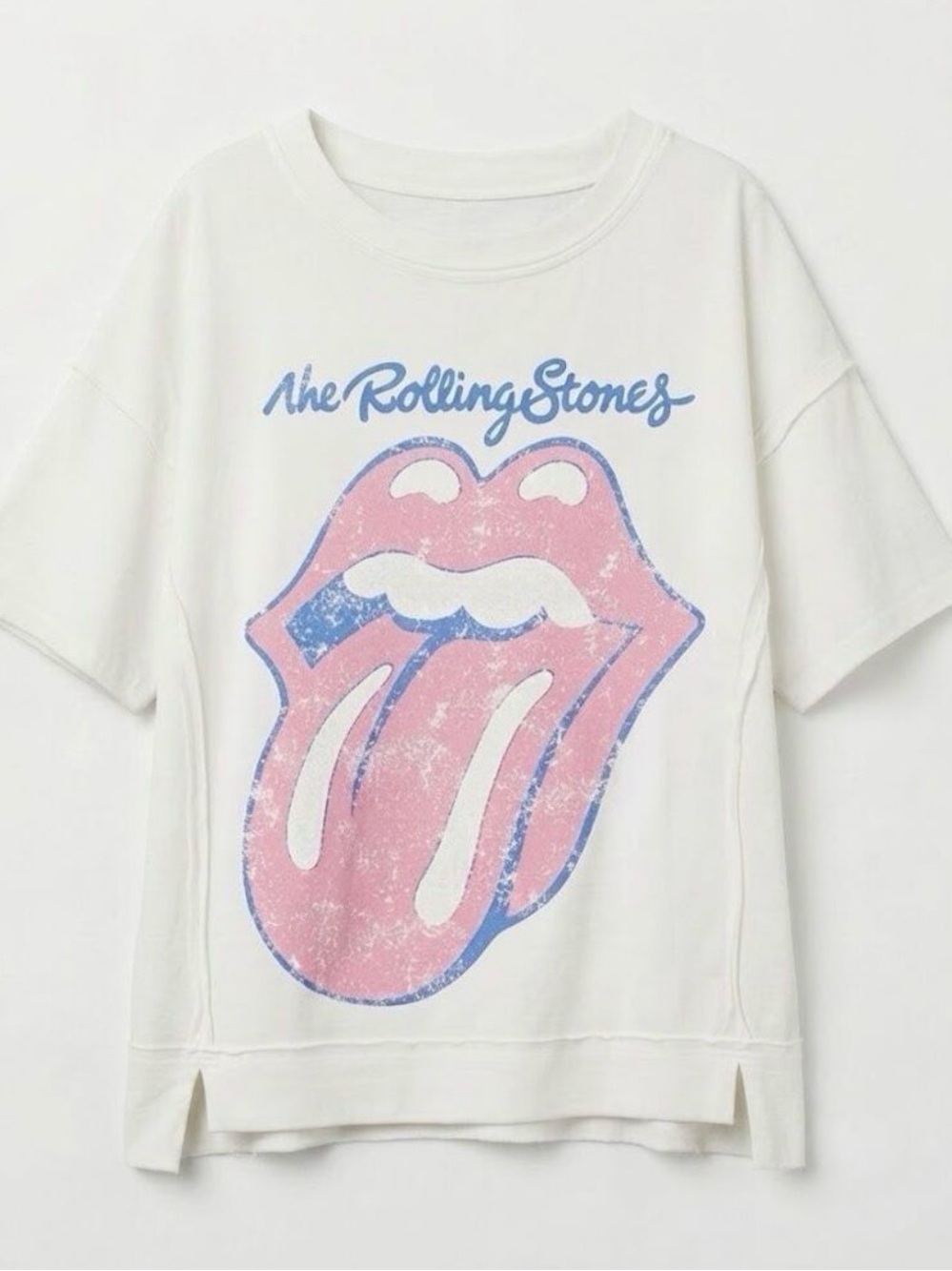 NWOT Fantastic Fawn The Rolling Stones Short Sleeve Tee Shirt White Pink Small